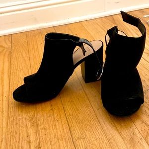 Peep toe open back bootie